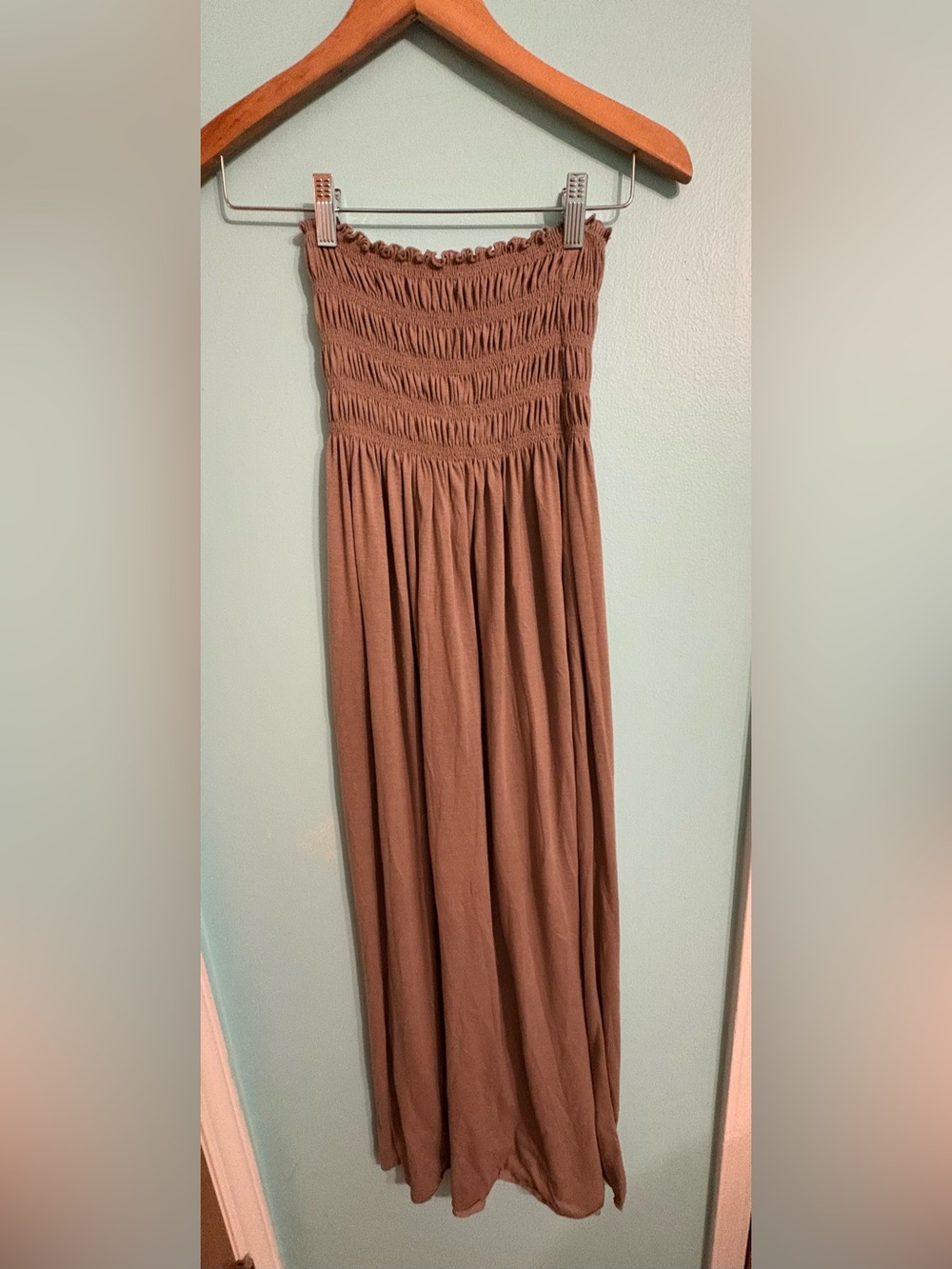 Espresso Smocked Waist Maxi Skirt — Rust